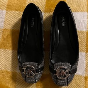 EUC Michael Kors Black Silver Glitter Sparkle Flats Women’s 8.5